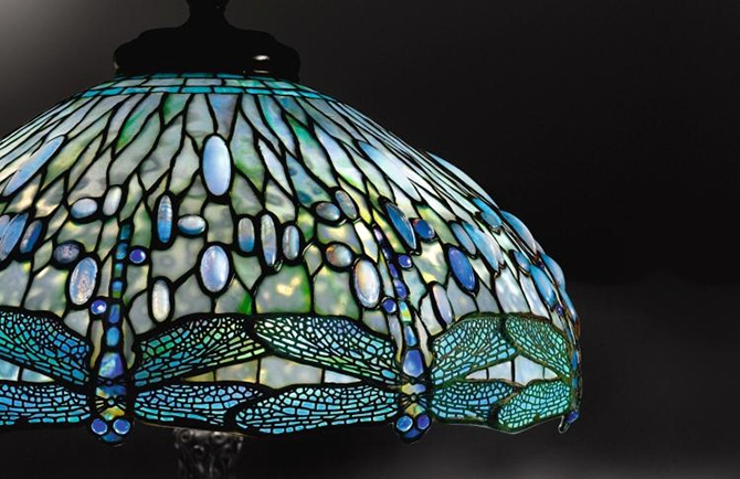 Tiffany Dragonfly Lamp Shade with Jeweled Accents and Teal Glass
