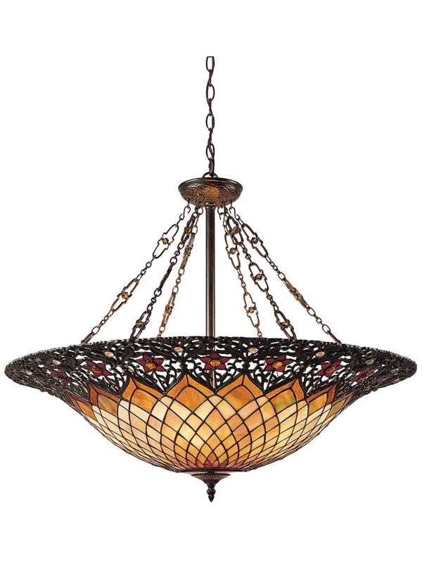 Tiffany Filigree Pendant Light with Inverted Bowl in Bronze
