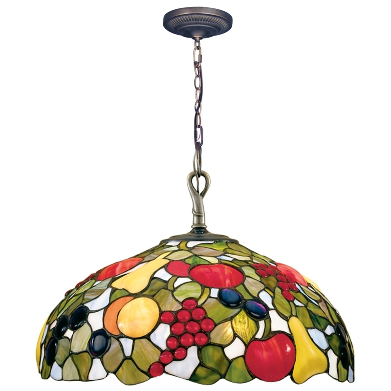 Tiffany Fruit Pendant Light with Dome Shade and Scalloped Edge