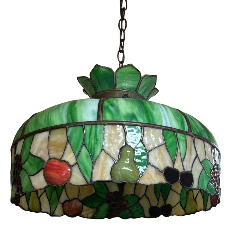 Tiffany Style Fruit Chandelier with Crown Finial and Scalloped Edge