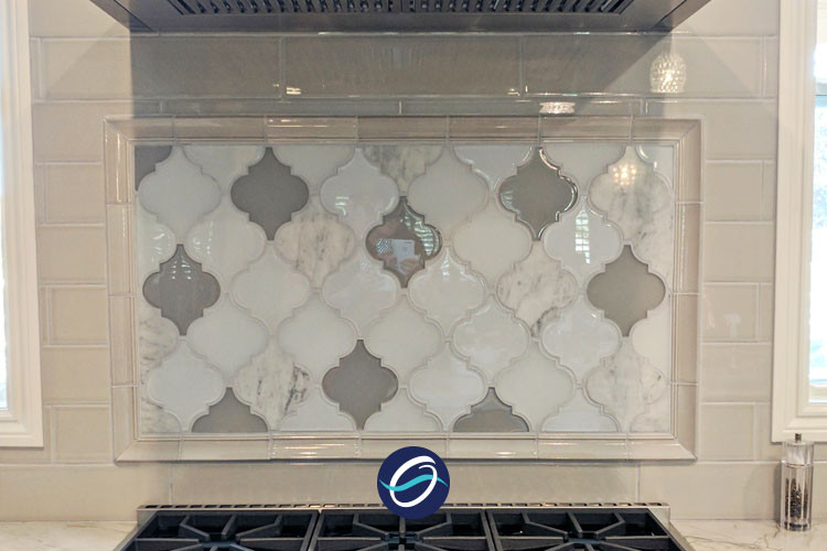Tile Backsplash Arabesque Inlay Framed Accent Wall Multi Tonal Pattern
