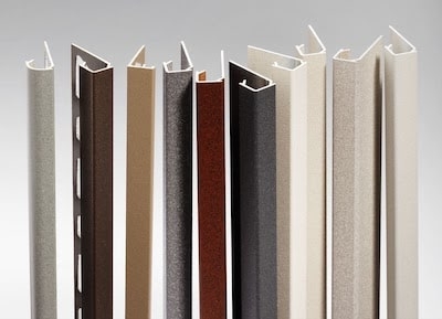 Tile Trim Profiles in Matte Charcoal, Bronze, and Terracotta Textured Finishes