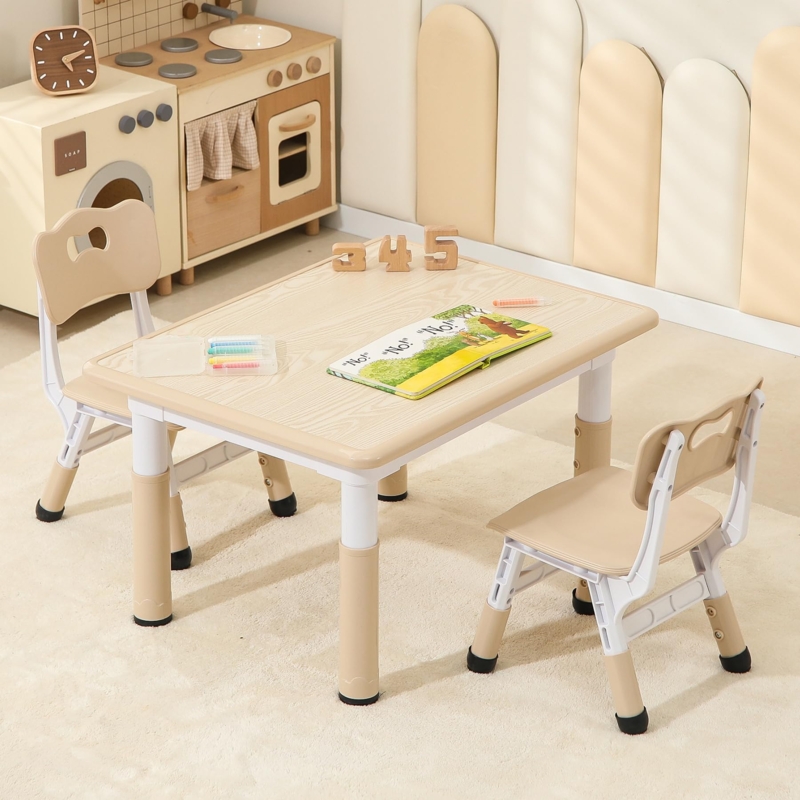 Toddler Table Set: Handle Cutout & Adjustable Height in Warm Beige