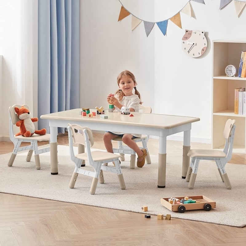 Toddler Table Set: Two-Tone Legs, Adjustable Height & Cutout Details