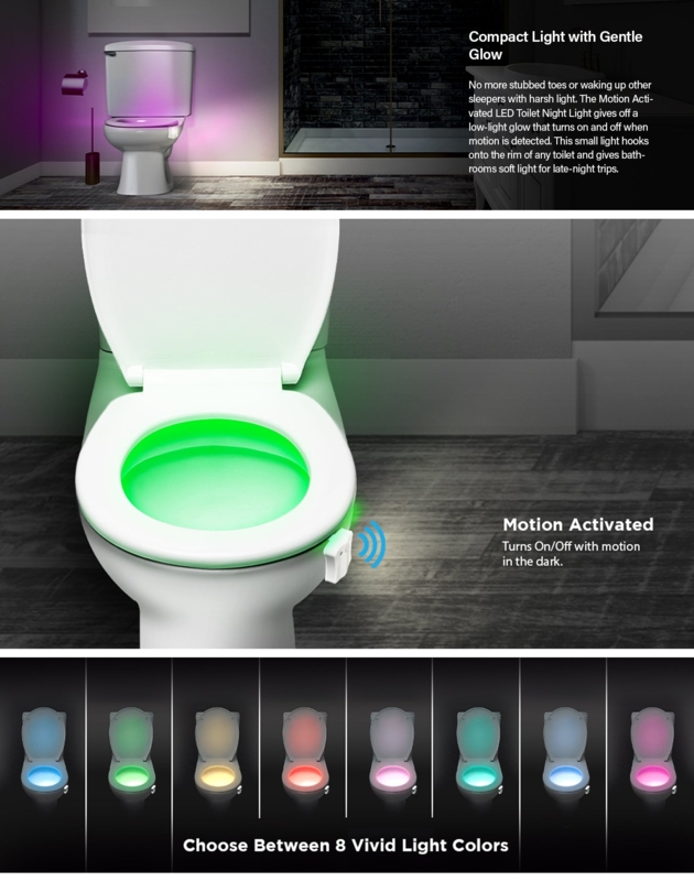 Toilet Night Light, Compact Clip-On Attachment with Motion Sensor