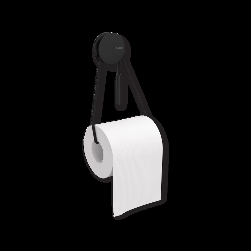 Toilet Paper Holder, Black Cord Loop, Minimalist Vertical Orientation