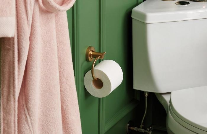 Toilet Paper Holder, Brushed Gold Toilet Paper Holder with Curved Arm