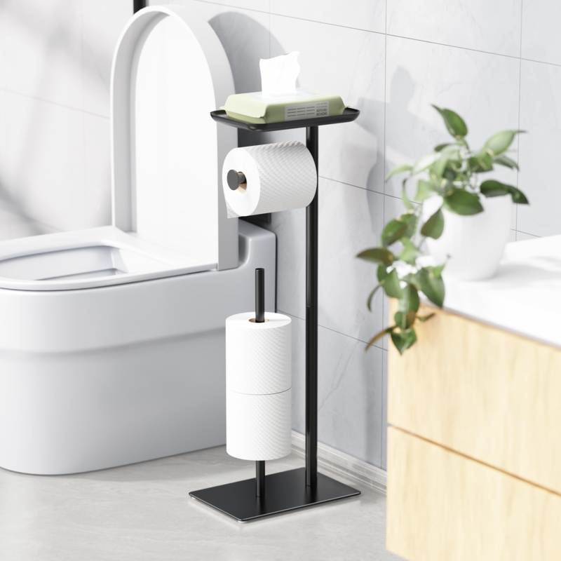 Toilet Paper Holder, Matte Black, Top Shelf, Reserve Roll Rod