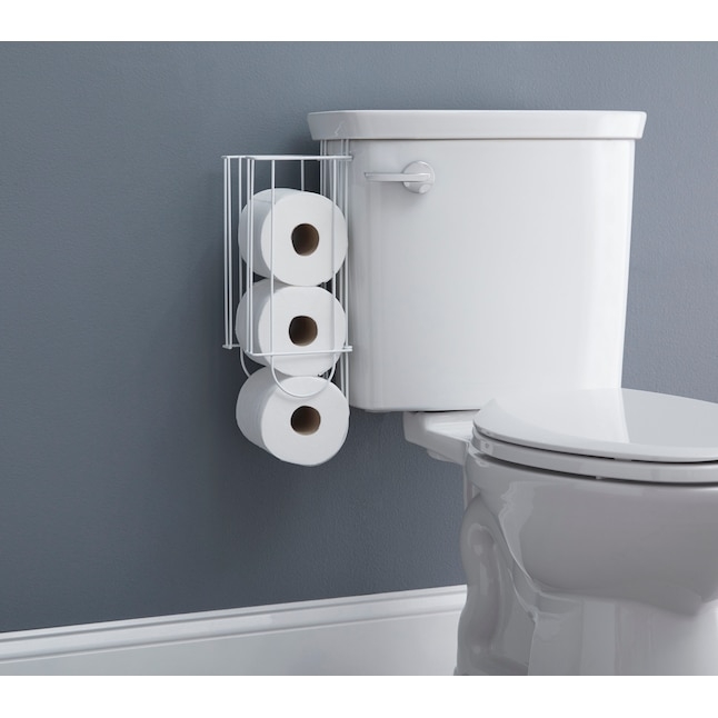 Toilet Paper Holder, Over The Tank, White Wire Bathroom Organizer