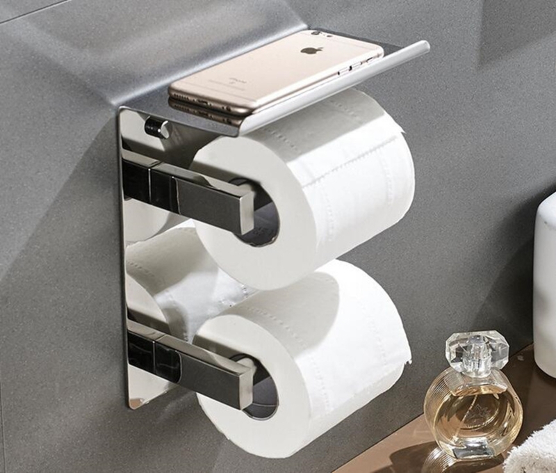 Toilet Paper Holder, Vertical Double Holder, Chrome Bathroom Utility Rack