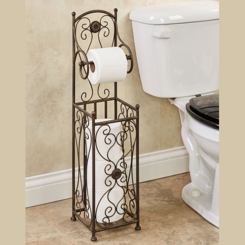 Toilet Paper Stand, Antique Bronze, Ornate Metal Scrollwork Stand