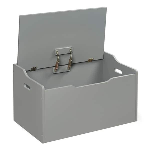 Toy Box: Contemporary matte gray bench, safety hinges, front cutout.