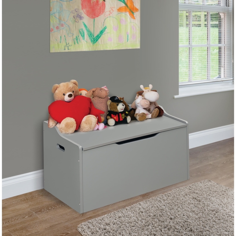 Toy Box: Minimalist medium gray bench top with integrated handles.