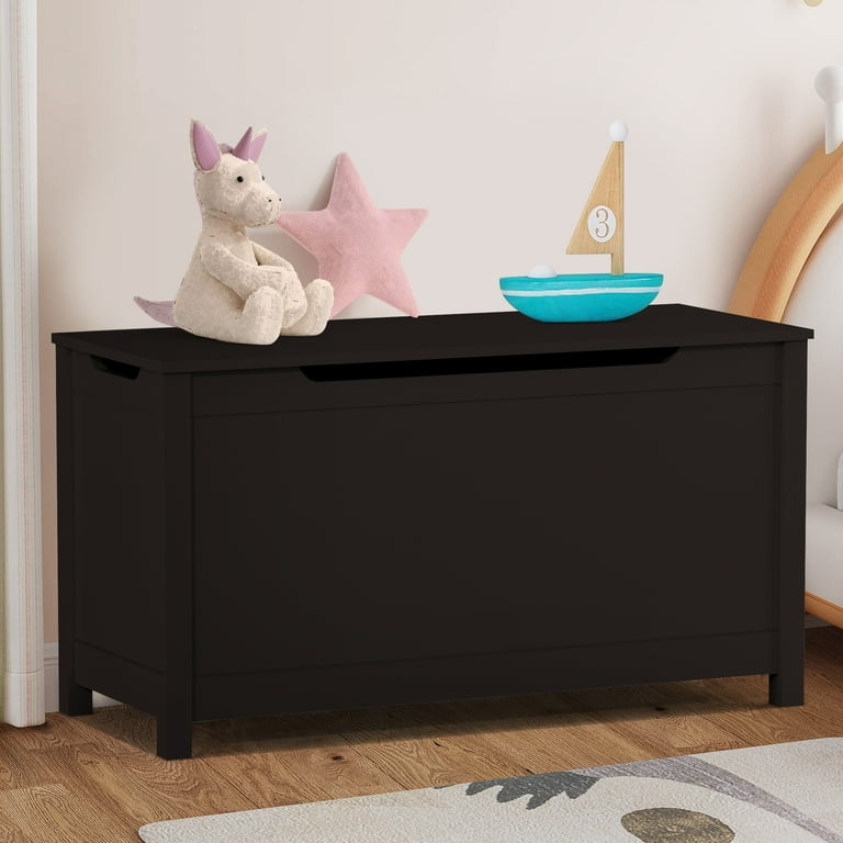 Toy Chest: Transitional dark brown, finger pull slot, block feet.