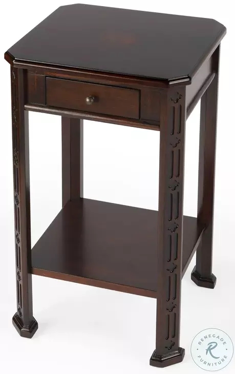 Traditional Accent Table Fretwork Legs Beveled Corners Block Feet