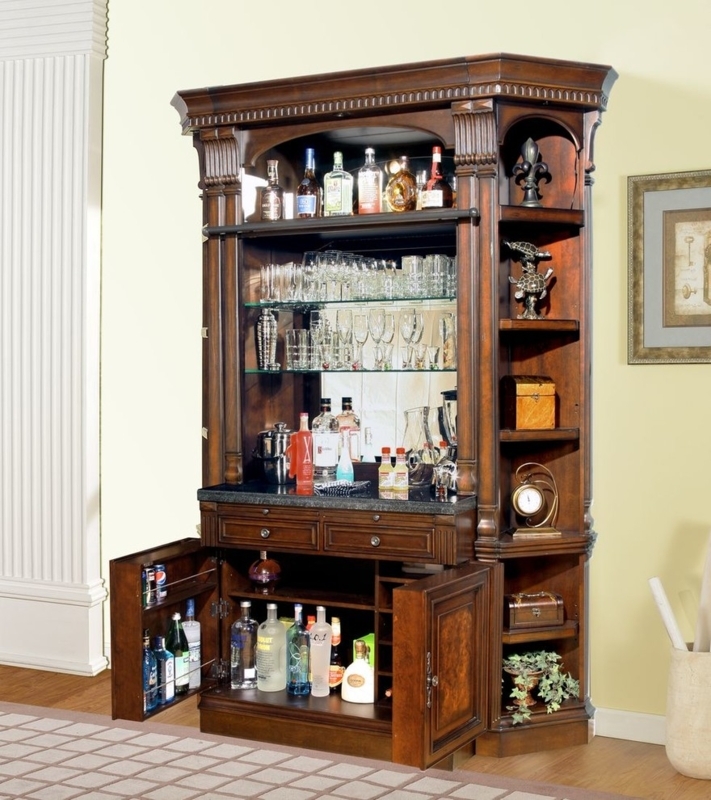 Traditional Bar Hutch Dark Chocolate with Fluted Pilasters