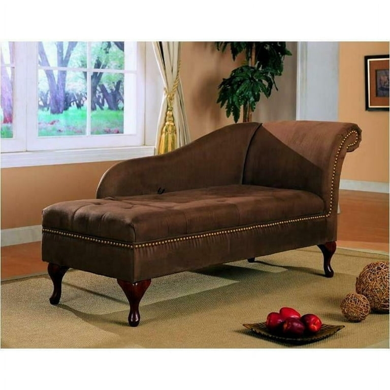 Traditional Chaise Lounge with Flip-Open Storage and Nailhead Trim