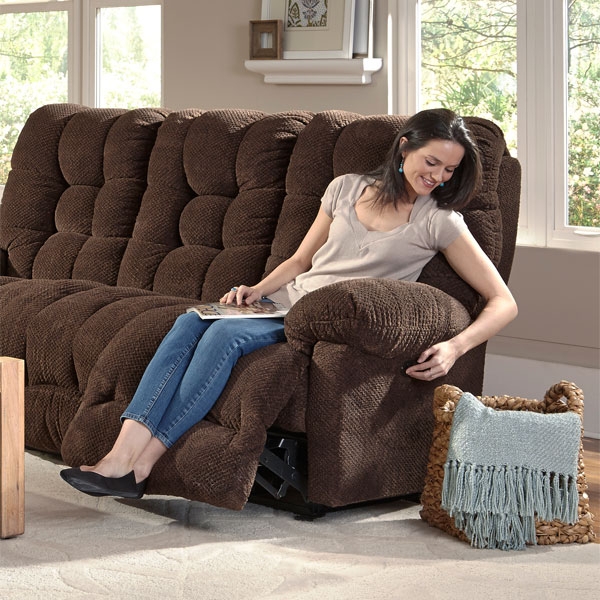 Traditional Chocolate Grid Tufted Manual Reclining Sofa