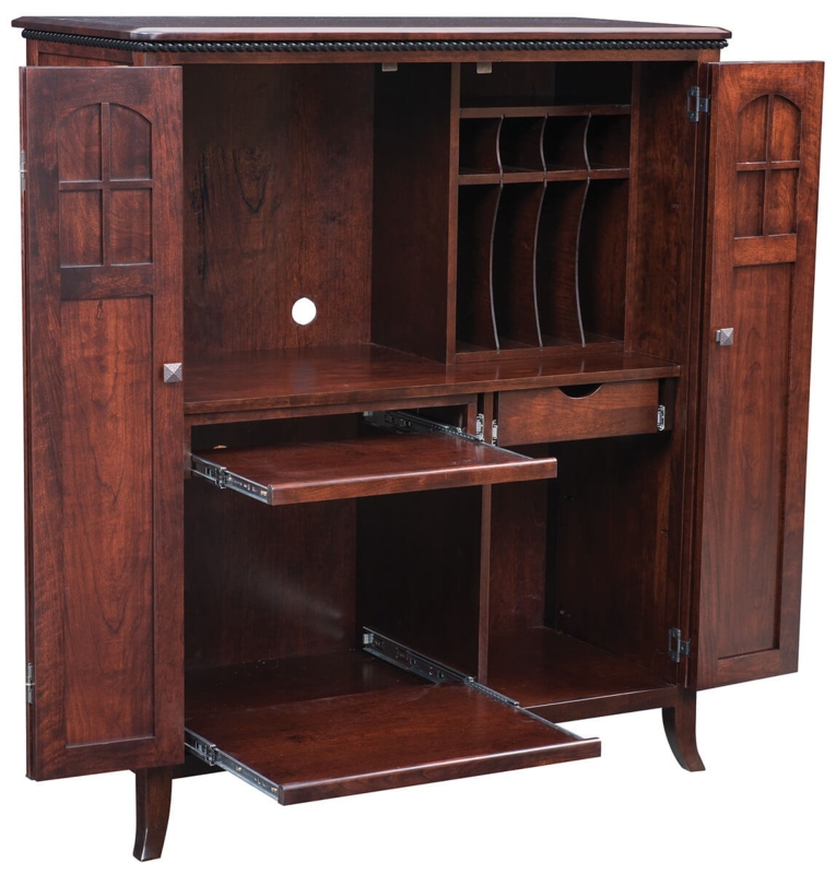 Traditional Computer Armoire with Vertical Dividers in Cherry Finish