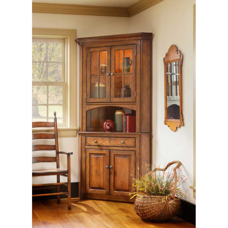 Traditional Corner Hutch with Arched Niche and Interior Lighting