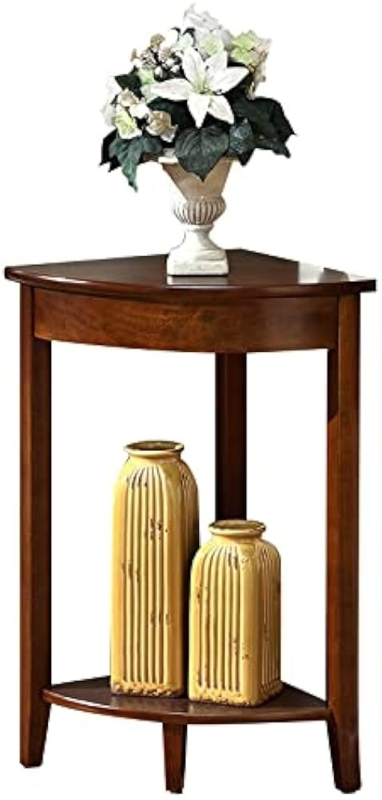Traditional Corner Table with Curved Apron and Triangular Shelf