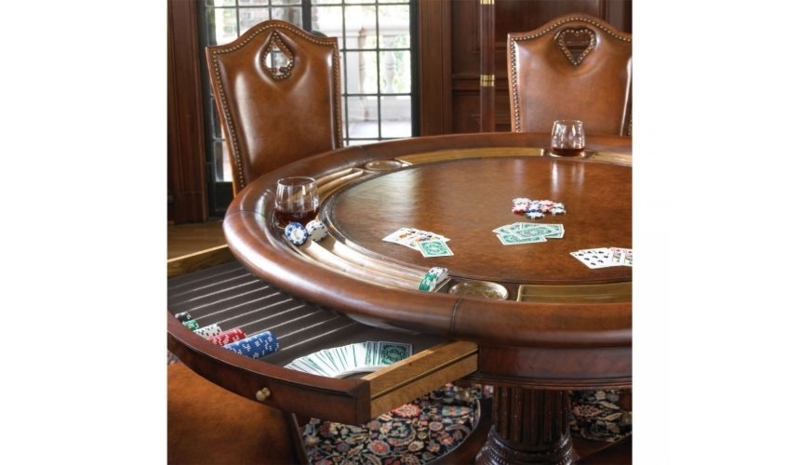 Traditional Game Table with Suit Cutout Backs and Leather-Like Top