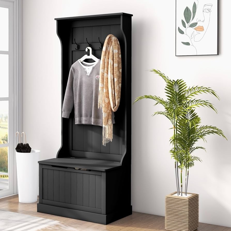 Traditional Hall Tree with Flip Top Storage Bench and Beadboard Detail