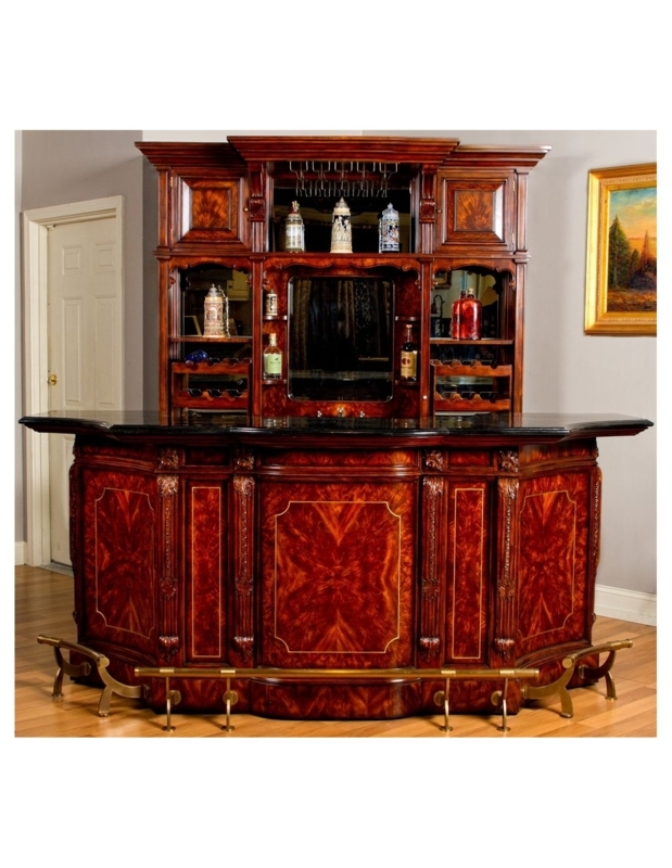 Traditional Home Bar Mahogany with Brass Footrest and Ornate Carvings