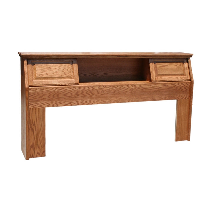Traditional Honey Oak Bookcase Headboard with Raised Panel Doors