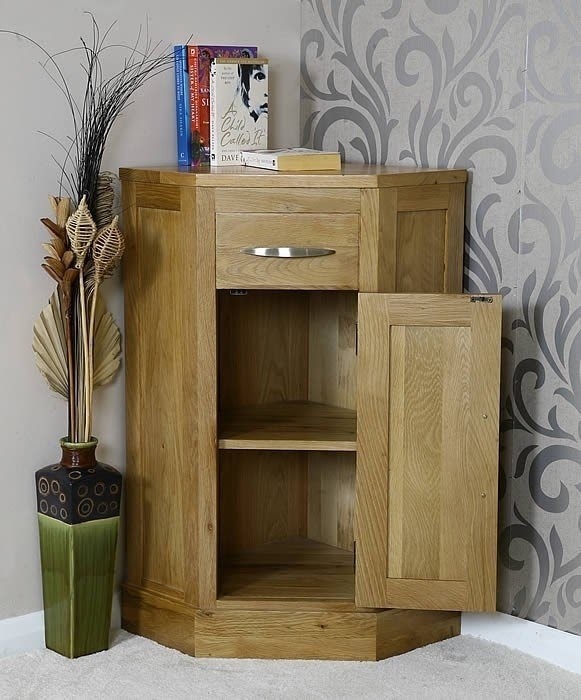 Traditional Honey Oak Corner Cabinet with Recessed Panel Door