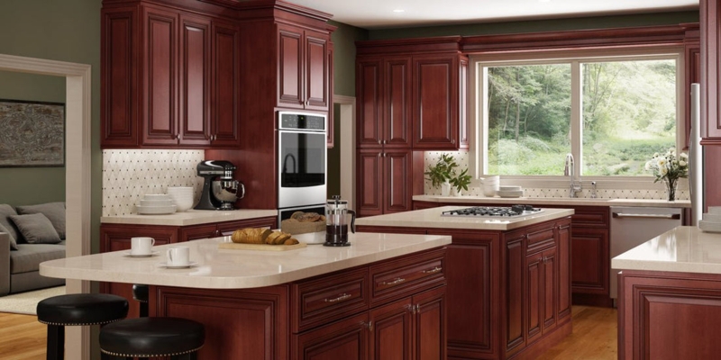 Traditional Kitchen Cabinets with Dual Islands and Sage Walls