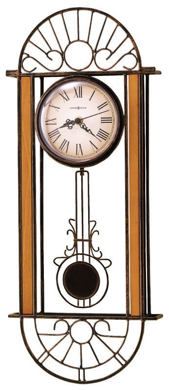 Traditional Pendulum Wall Clock with Wood Panels and Sunburst Crest