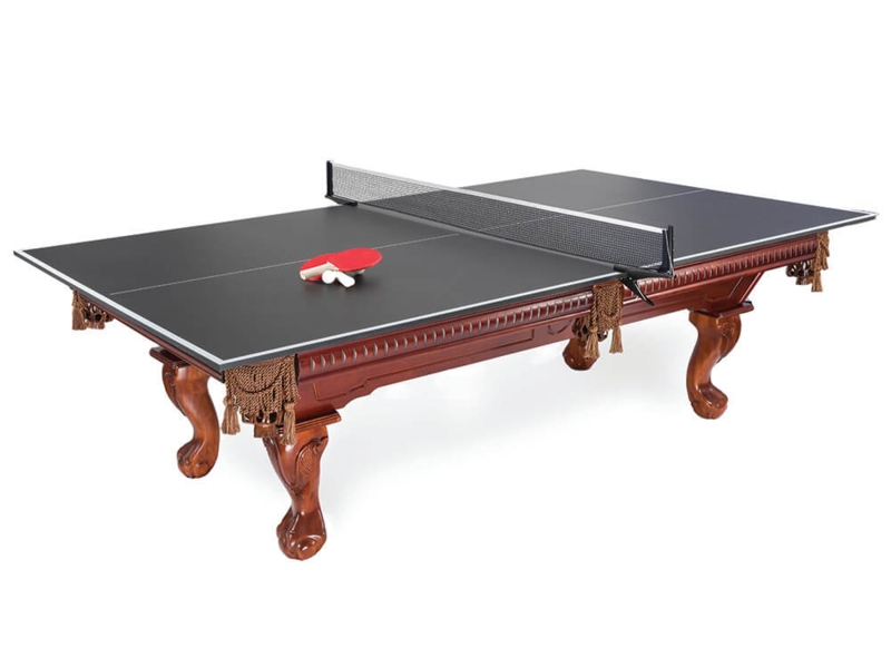 Traditional Pool Table with Ornate Carved Base and Conversion Top