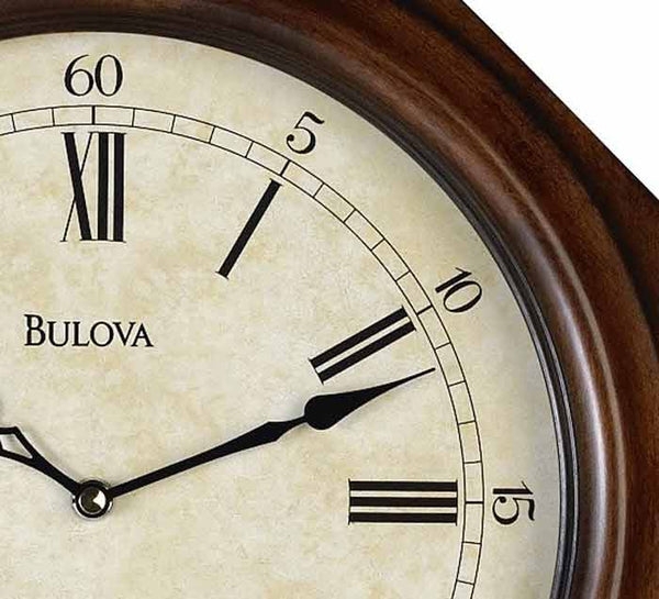 Traditional Wall Clock Parchment Texture Dial Walnut Brown Roman