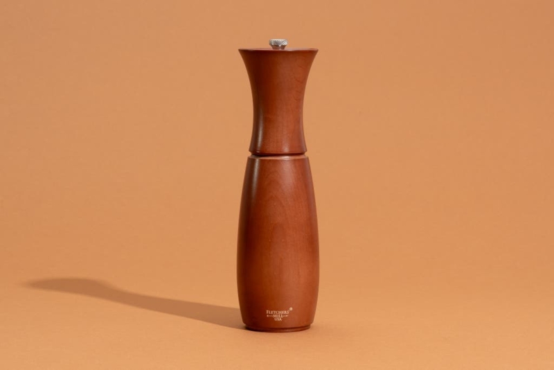 Traditional Wooden Pepper Mill: Warm Brown Finish & Hourglass Top