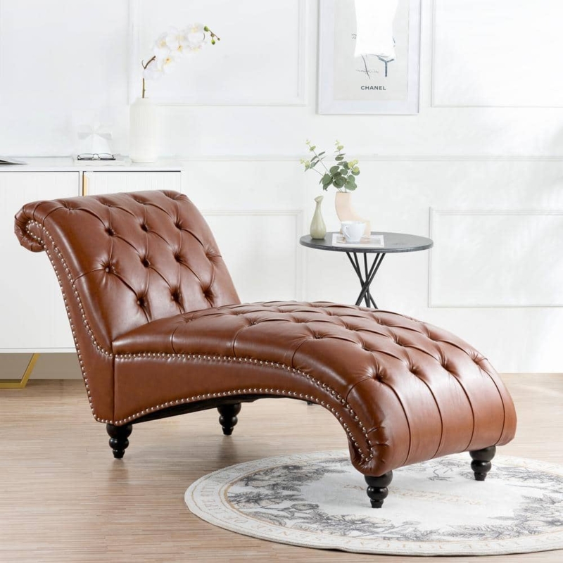 Transitional Armless Chaise Lounge with Button Tufting and Nailheads