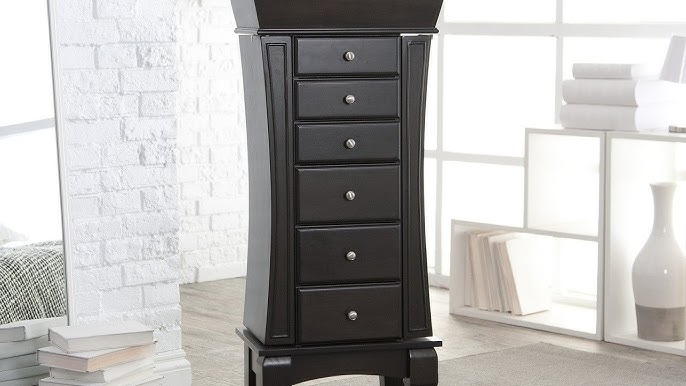 Transitional Espresso Jewelry Armoire with Unique Tapered Profile