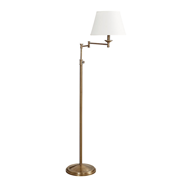 Transitional Floor Lamp: Double-Jointed Swing Arm Tapered Shade
