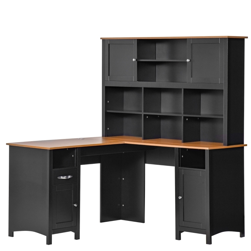 Transitional L-Shaped Desk with Hutch Featuring Shaker Cabinetry