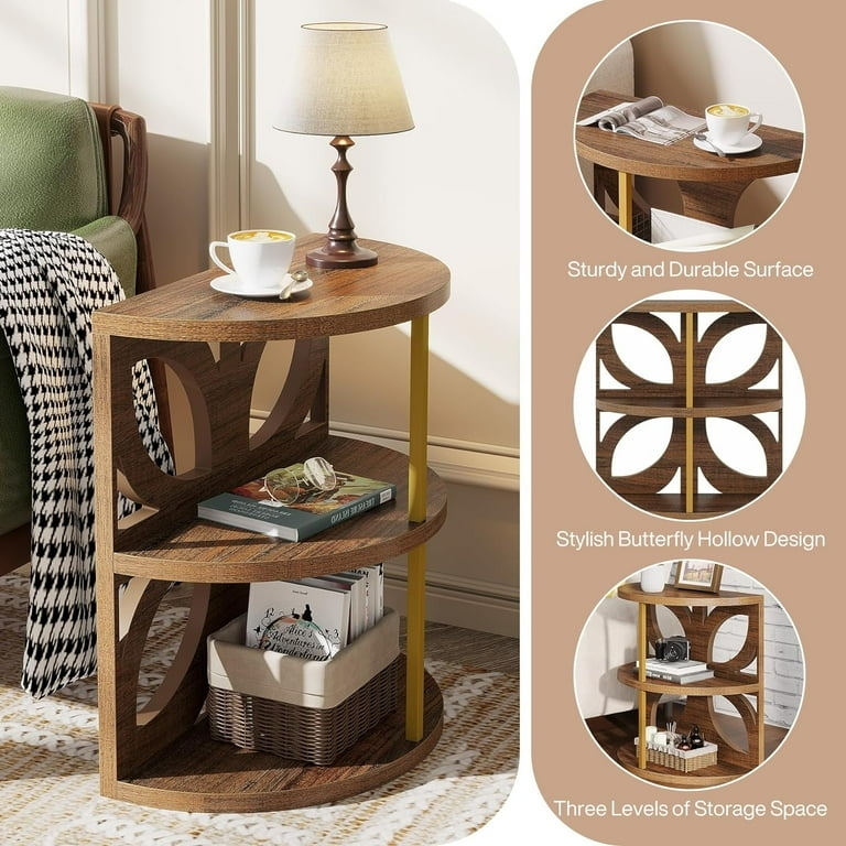 Transitional Side Table with Butterfly Cutout and Semi-Circular Top