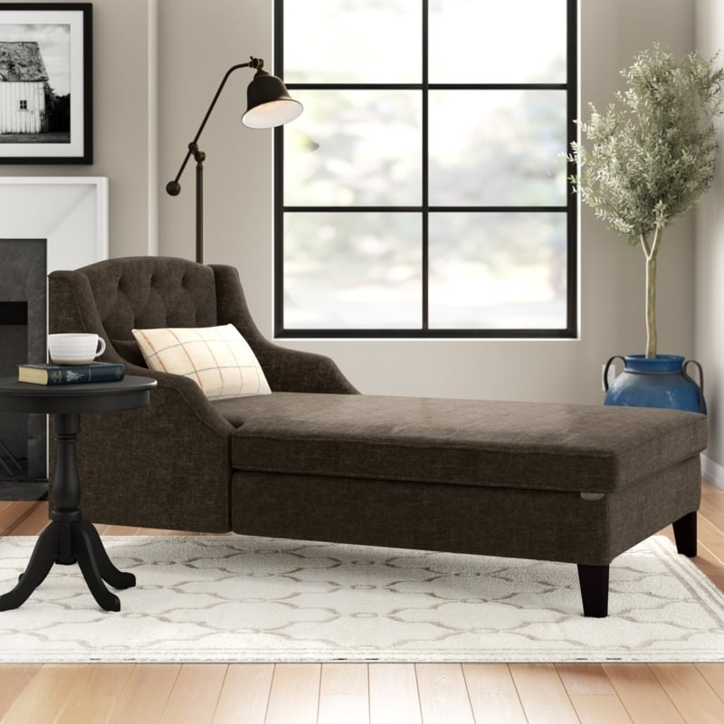 Transitional Tufted Chaise Lounge with Hidden Storage Base