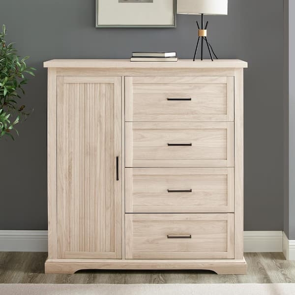 Transitional Wardrobe Birch Beadboard Door Four Drawers Black