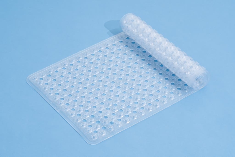 Translucent Bath Mat, Rollable Hexagonal Grid Design