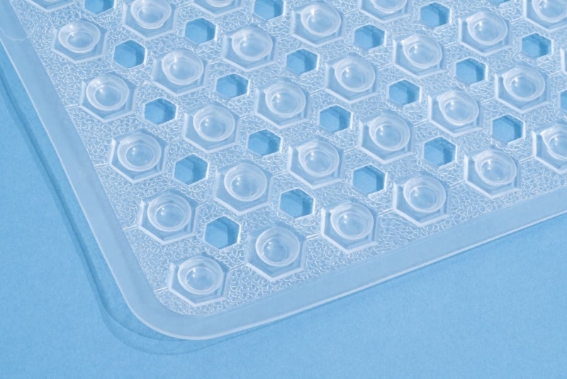 Translucent Blue Shower Mat, Hexagonal with Raised Border