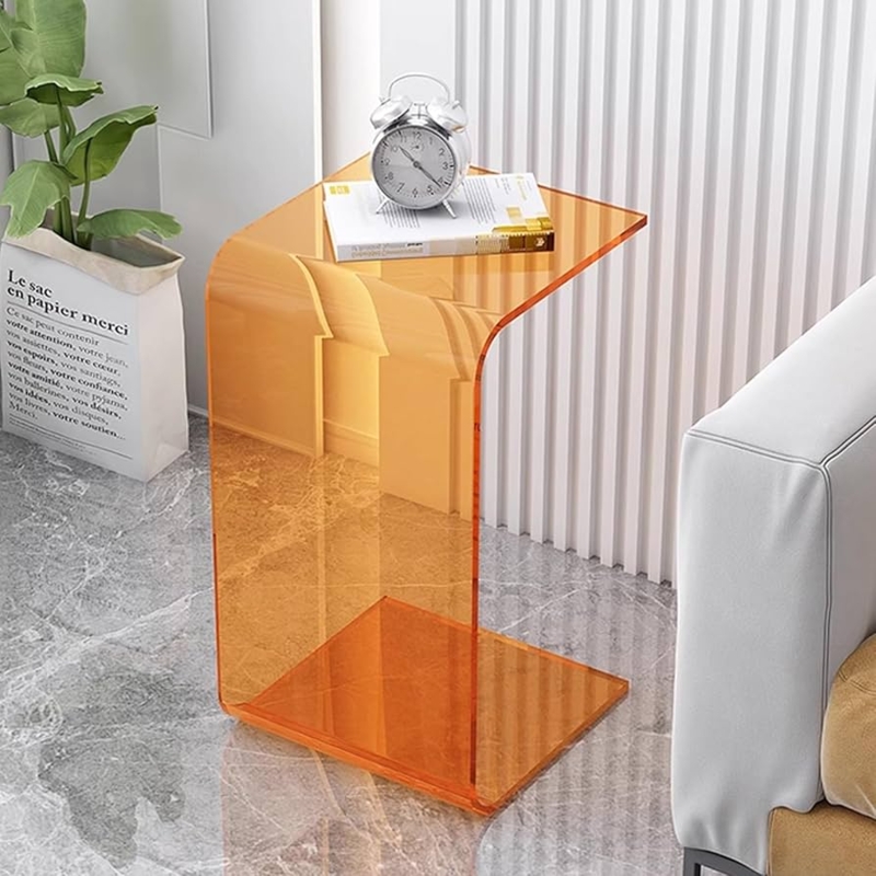 Translucent Orange Acrylic Side Table C-Shaped Modern End Table