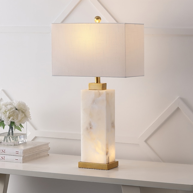 Translucent Stone Table Lamp: Gold Leaf Base and Rectangular Shade