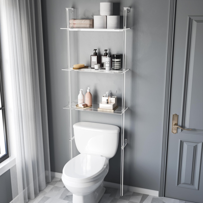 Transparent Over-Toilet Storage: Modern 3-Tier Acrylic Bathroom Shelf