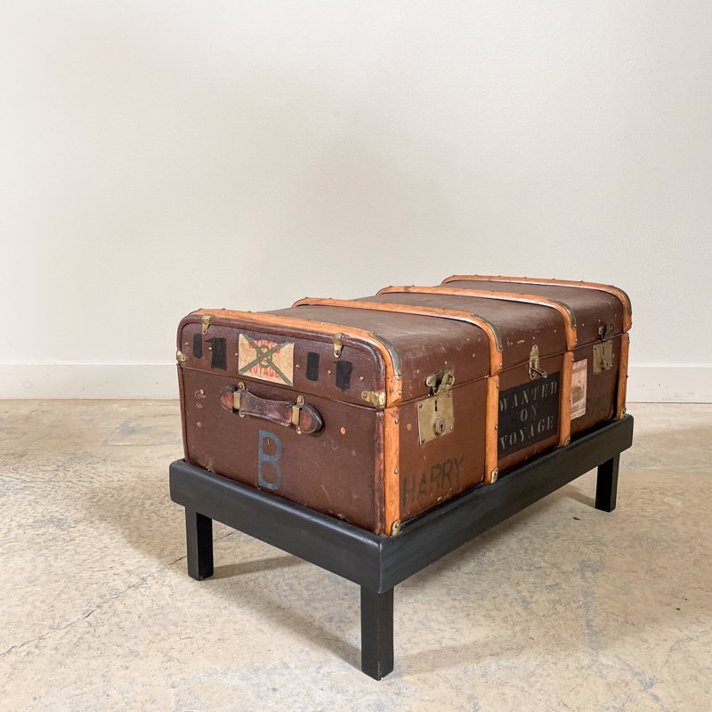 Travel Trunk Vintage Leather Voyage Table Stenciled Lettering