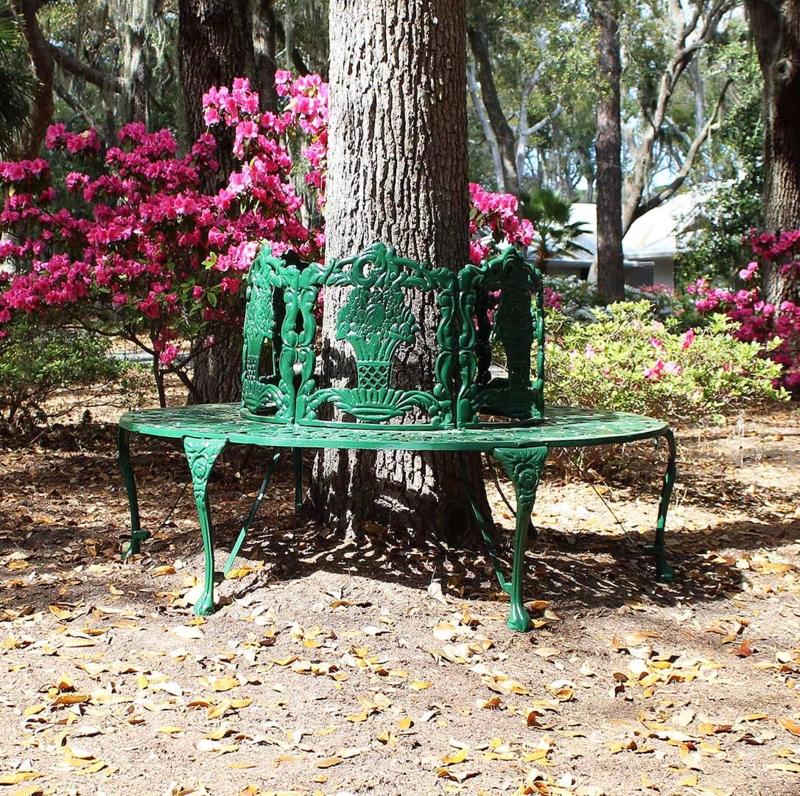 Tree Surround Bench Victorian Circular Design Cast Aluminum Green