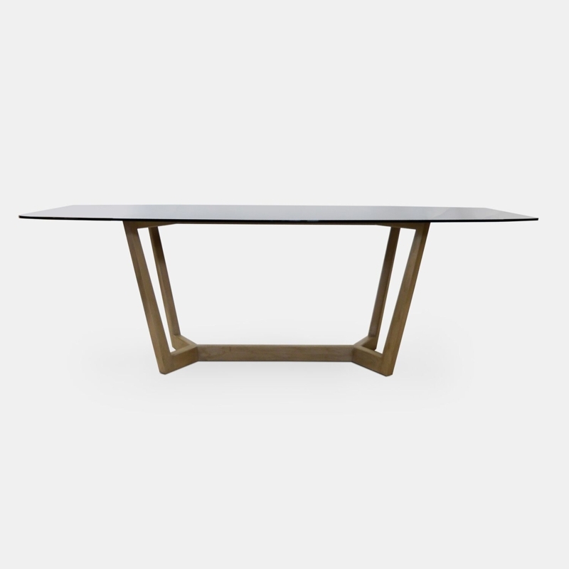 Trestle Dining Table with Solid Oak Base and Smoke Bronze Glass Top